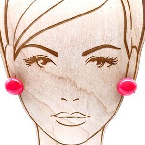 Puffy Cherry Red Vintage Earrings, Bright Clip On Buttons with Rockabilly Pinup